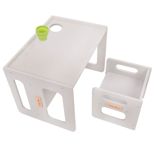 KiddyMoon Wooden Table with Chair for Kids TC-001, Grey
