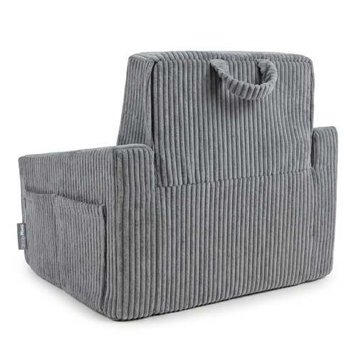 Foam armchair for kids convertible into bed, handle and side pockets, corduroy cover, dark grey, UNI