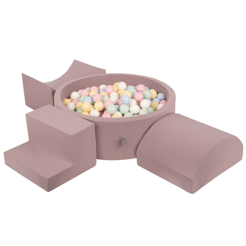 KiddyMoon Foam Playground for Kids with Round Ballpit ( ∅ 7cm/2.75In) Soft Obstacles Course and Ball Pool, Certified Made In The EU, heather: pastel blue/pastel yellow/white/mint/powder pink, Ballpit (300 Balls) + Version 6