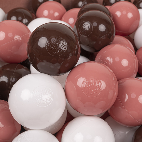 KiddyMoon Soft Plastic Play Balls ∅ 7cm/2.75in Multi-colour Made in EU, salmon pink/brown/white, 50 Balls/7cm-2.75in