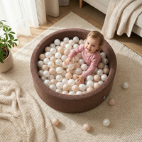KiddyMoon Ball Pit for Baby with Teddy Plush, Large 7 cm Balls for a Fuller Ball Pit, From 8 Months, Removable Cover, Brown: Pastel Beige/GreenGrey/Pastel Yellow/Brown, 90 x 30 cm / 300 Balls