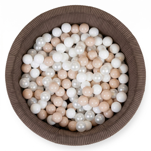 KiddyMoon Ball Pit for Baby and Toddler, Soft Play Ball Pool with ribbed Washable Cover, Brown: Pastel Beige/White/Pearl, 90 x 30 cm / 200 Balls