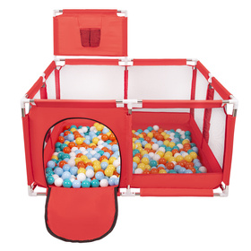 square play pen filled with plastic balls basketball, Red:white/yellow/orange/babyblue/turquoise, 100 balls