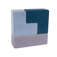 KiddyMoon Soft Foam Cubes with Velvet Cover Building Blocks for Children, laguna blue-forest green-ice blue-grey mountains, 9 Pieces