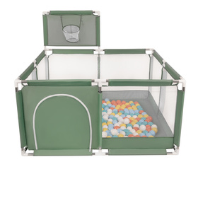 square play pen filled with plastic balls basketball, green:white/yellow/orange/babyblue/turquoise, 200 balls