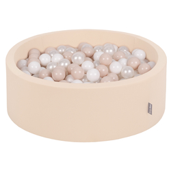 KiddyMoon Baby Foam Ball Pit with Balls ∅ 7cm / 2.75in, beige: pastel beige/white/pearl, 90x30cm/200 balls