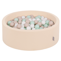 KiddyMoon Baby Foam Ball Pit with Balls ∅ 7cm / 2.75in, beige: pastel beige/white/mint, 90x30cm/200 balls