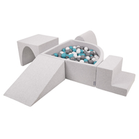 KiddyMoon Foam Playground for Kids with Quarter Angular Ballpit and Balls, lightgrey:grey/white/turquoise, Ballpit (300 Balls) + Version 3