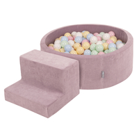 KiddyMoon Foam Playground For Kids Soft Textured Safe Blocks, purple: pastel blue/pastel yellow/white/mint/powder pink, Ballpit (200 Balls) + Steps
