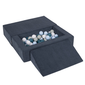 KiddyMoon Children's Foam Sofa with Wedge and Play Balls Set for Play Soft Perfect for Kids Room Lightweight Learning Relaxation Removable Covers Easy Cleaning, navy blue: dark turquoise/green-gray/pastel blue/white, Sofa/Wedge + 100 Balls