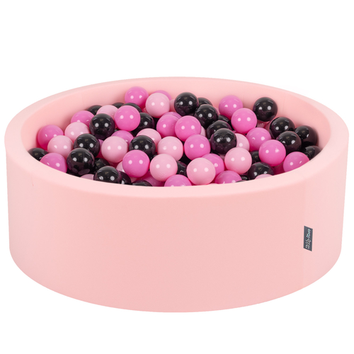 KiddyMoon Baby Ball Pit Soft Foam For Infants And Toddlers From 8 Months Removable Cotton Cover, Flamingo: pink/light pink/black, 90 x 30 cm / 300 Balls