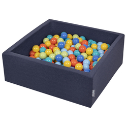 KiddyMoon Baby Foam Ball Pit with Balls ∅ 7cm / 2.75in Square Made in EU, d.blue:l.green/yellow/turquoise/orang/d.pink/purpl, 90x30cm/200 balls