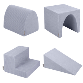 KiddyMoon Foam Playground For Kids Soft Textured Safe Blocks, dark grey: grey/white/baby blue, Ballpit (200 Balls) + Version 3