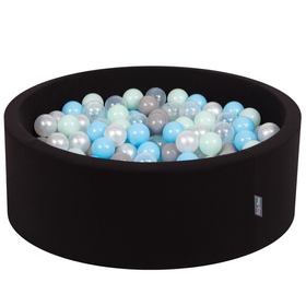 KiddyMoon Baby Foam Ball Pit with Balls ∅ 7cm / 2.75in Made in EU, black:pearl/grey/transparent/babyblue/mint, 90x30cm/300 balls