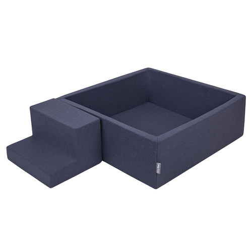 KiddyMoon Foam Playground for Kids with Square Ballpit ( ∅ 7cm/2.75In) Soft Obstacles Course and Ball Pool, Made In The EU, darkblue:white/grey/mint, Ballpit (200 Balls) + Steps