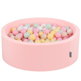 KiddyMoon Baby Foam Ball Pit with Balls ∅ 7cm / 2.75in Made in EU, pink:pastel beige/pastel yellow/white/mint/light pink, 90x30cm/200 balls