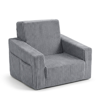 Foam armchair for kids convertible into bed, handle and side pockets, corduroy cover, dark grey, UNI