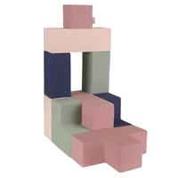 KiddyMoon Soft Foam Cubes Building Blocks 14cm for Children Multifunctional Foam Construction Montessori Toy for Babies, Certified Made in The EU, heather-dark blue-beige-sage, 9 Pieces