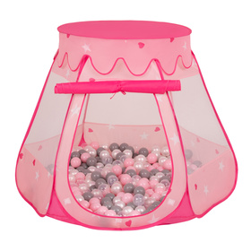 Play Tent For Kids Castle Baby Playhouse For Children With Colorful Balls Pop Up Perfect For Indoor And Outdoor Easy Set Up Includes Carry Bag, pink:pearl-grey-transparent-powder pink, 105x90cm/100 balls