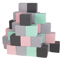 KiddyMoon Soft Foam Cubes Building Blocks 14cm for Children Multifunctional Foam Construction Montessori Toy for Babies, Certified Made in The EU, cubes:light grey-dark grey-pink-mint, 48 Pieces