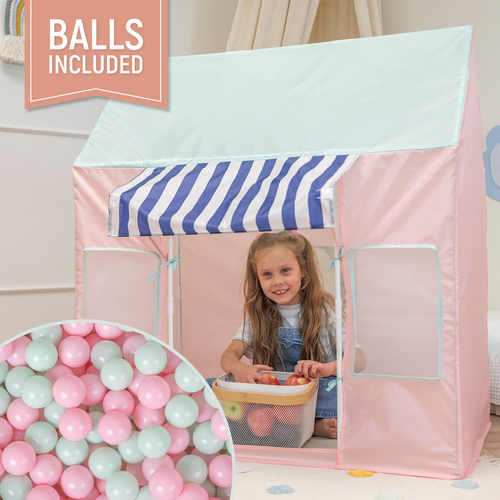 Playhouse Play Tent Foldable for Children Durable Breathable Material for Kids Portable Easy to Assemble For Indoor and Outdoor Compact Design for Creative Imaginative, pink/mint: powder pink/mint, 600 Balls