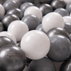 KiddyMoon Soft Plastic Play Balls ∅ 7cm/2.75in Multi-colour Made in EU, white/grey/silver, 100 Balls/7cm-2.75in