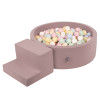 KiddyMoon Foam Playground for Kids with Round Ball pit (200 Balls ∅ 7cm/2.75In) Soft Obstacles Course and Ball Pool, Certified Made In The EU, heather: pastel blue/pastel yellow/white/mint/powder pink, Ballpit (100 Balls) + Steps