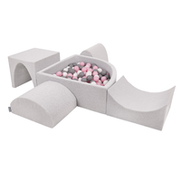 KiddyMoon Foam Playground for Kids with Quarter Angular Ballpit and Balls, lightgrey:white/grey/powderpink, Ballpit (300 Balls) + Version 1
