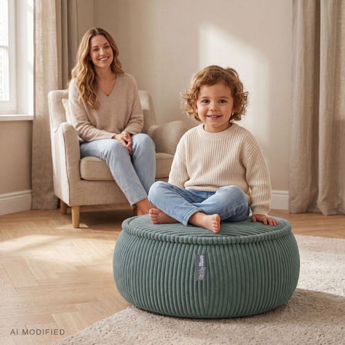KiddyMoon Kids’ Foam Pouffe with Removable Cover, green, M
