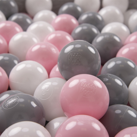 KiddyMoon Soft Plastic Play Balls ∅ 6cm / 2.36 Multi Colour Made in EU, white-grey-powder pink, 100 Balls/6cm-2.36in