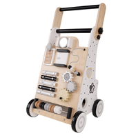 KiddyMoon Wooden Walker for Babies and Toddlers Push-Along WK-001, Black - White, Adjustable Handle