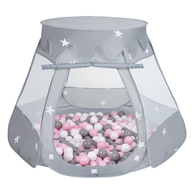 Play Tent For Kids Castle Baby Playhouse For Children With Colorful Balls Pop Up Perfect For Indoor And Outdoor Easy Set Up Includes Carry Bag, grey:white/grey/powder pink, 105x90cm/100 balls