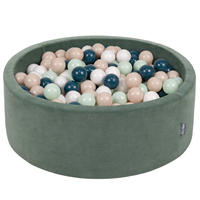 KiddyMoon Soft Ball Pit Round ∅ 7cm / 2.75In for Kids, Foam Velvet Ball Pool Baby Playballs, Made In The EU, forest green:dark turquoise/pastel beige/white/mint, 90 x 30 cm / 300 Balls