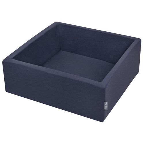 KiddyMoon Baby Foam Ball Pit with Balls ∅ 7cm / 2.75in Square Made in EU, dark blue:white/grey/mint