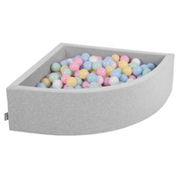 KiddyMoon Soft Ball Pit Quarter Angular ∅ 7cm / 2.75In for Kids, Foam Ball Pool Baby Playballs, Made In The EU, light grey:pastel blue/pastel yellow/white/mint/light pink, 90 x 30 cm / 300 Balls